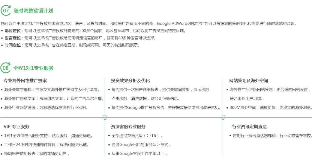 随时调整营销计划,全程1对1专业服务